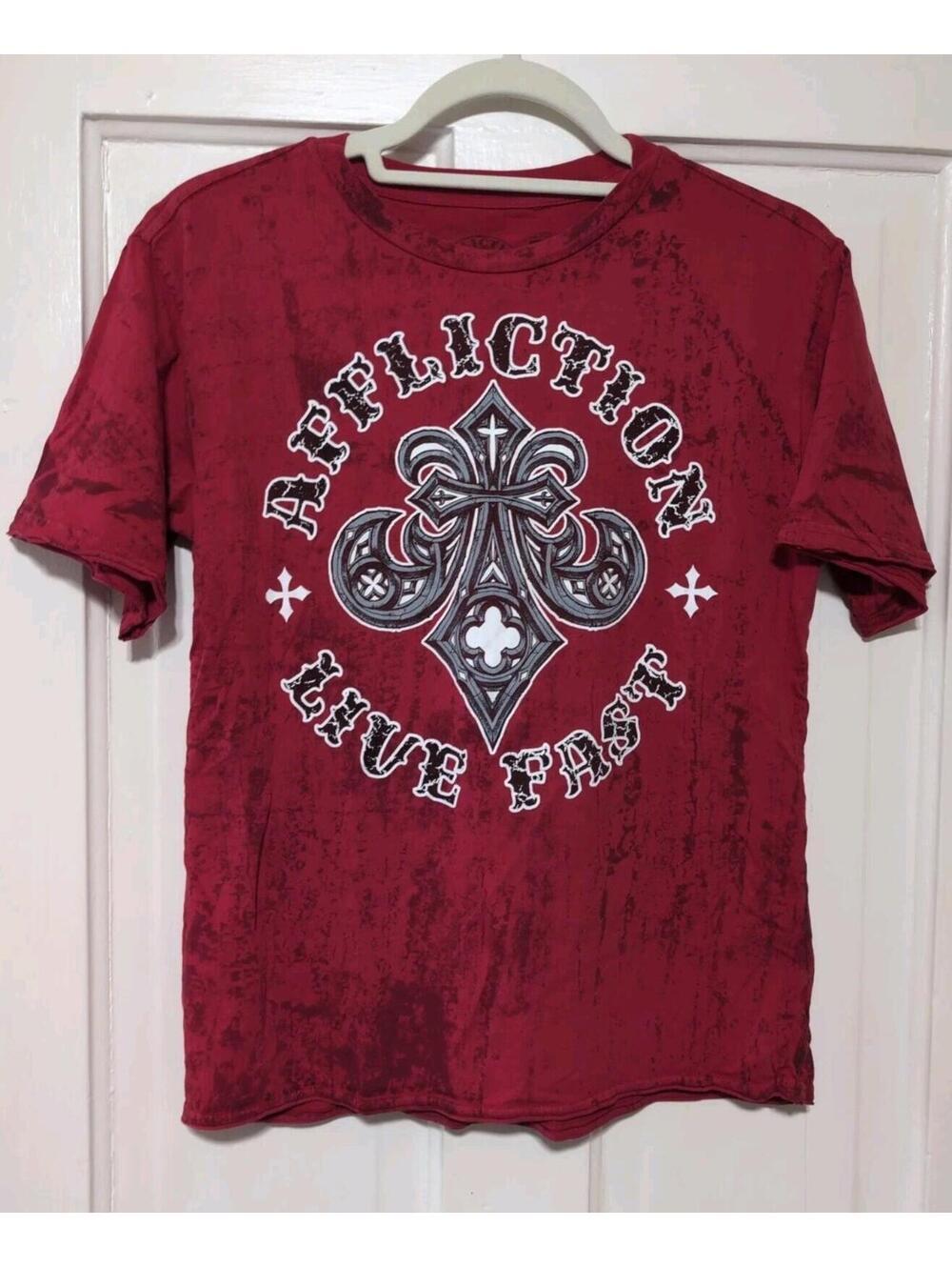 Affliction Red Cross Wing Graphic Tie Dye T-Shirt Double Sided Women's L(1341